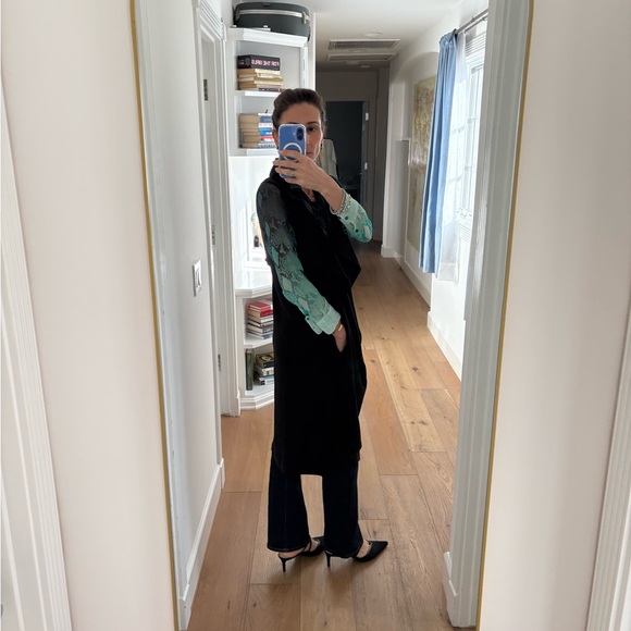 8PM Made in Italy Jolana Black Open Front Long Vest Size Small NWT - Picture 12 of 15